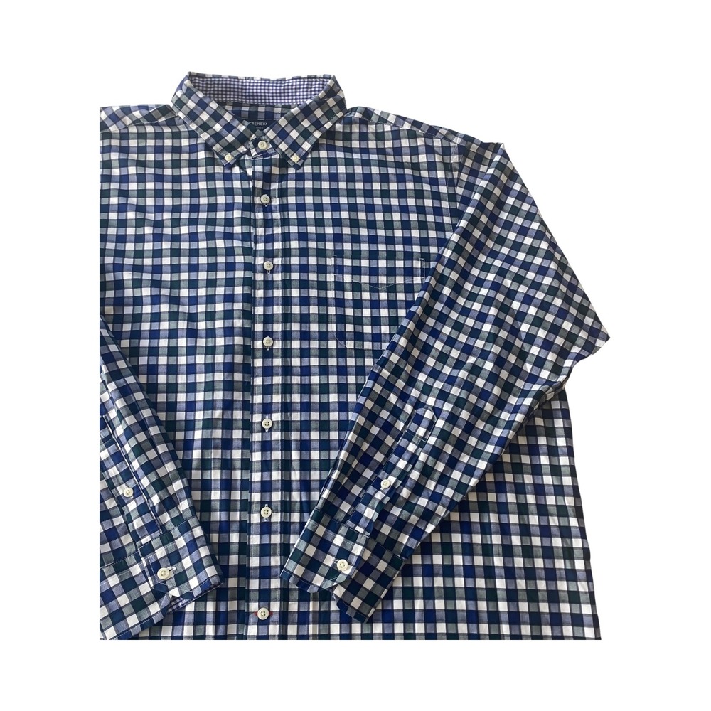 Cremieux Classics XXL Mens Blue Green Gingham Check Button Down Long‎ Sleeve